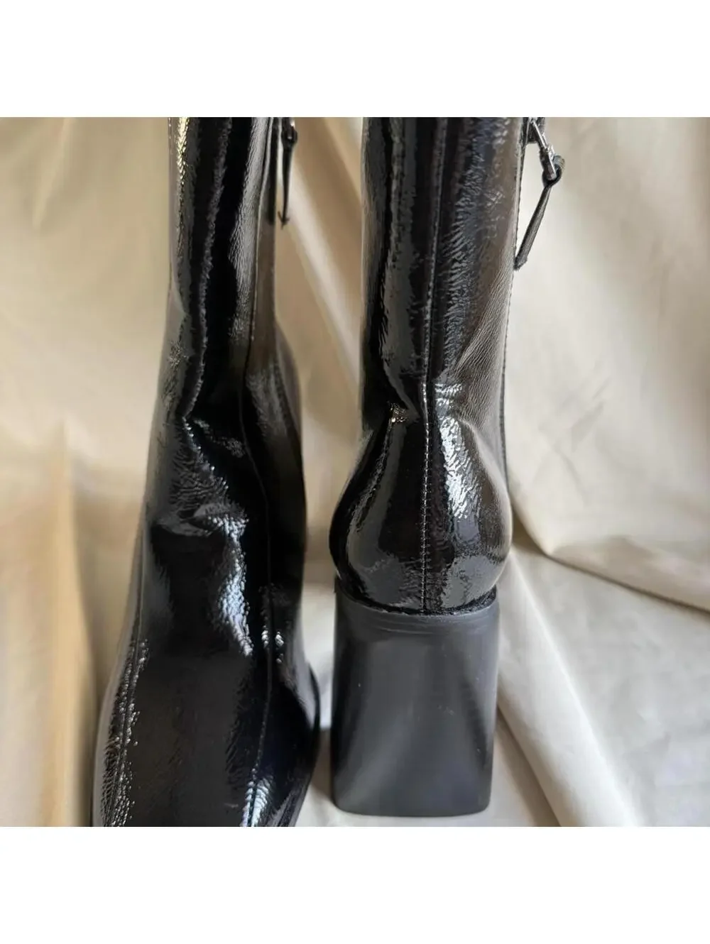 Princess Polly Kia‎ Boots Black Patent Square Toe Block Heel Ankle Boots Size 8